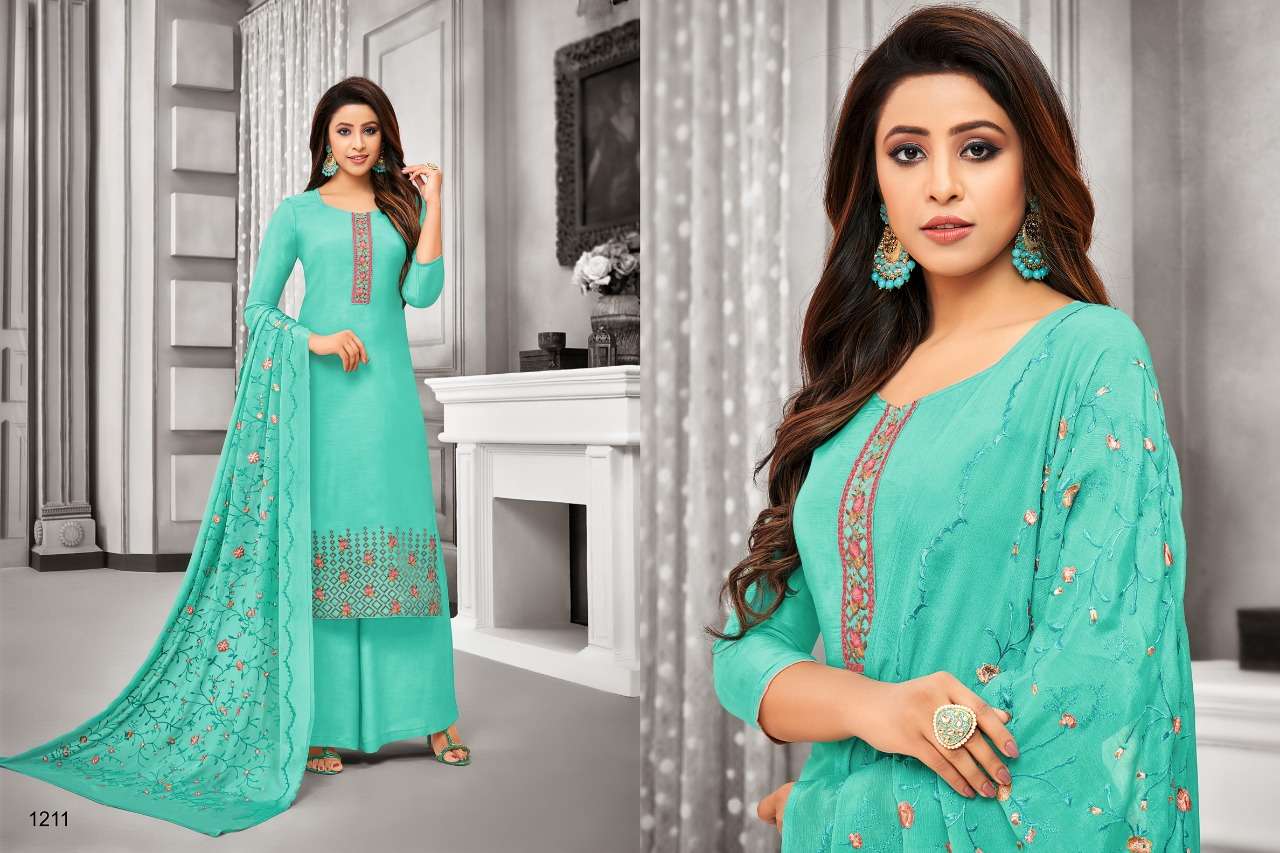FILHALL BY SAMAIRA FASHION 1206 TO 1212 SERIES DESIGNER SUITS BEAUTIFUL STYLISH FANCY COLORFUL PARTY WEAR & OCCASIONAL WEAR PURE MUSLIN SILK WITH EMBROIDERED DRESSES AT WHOLESALE PRICE