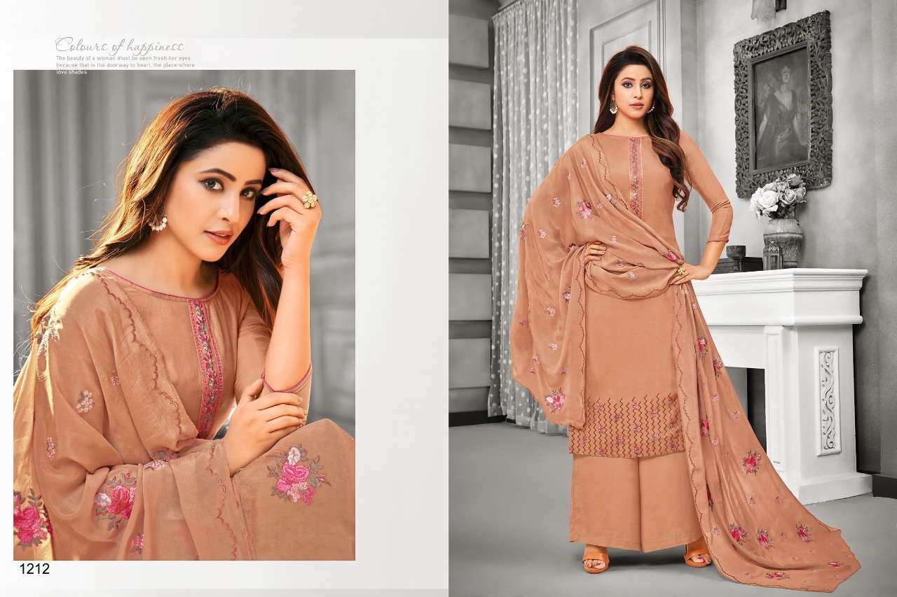 FILHALL BY SAMAIRA FASHION 1206 TO 1212 SERIES DESIGNER SUITS BEAUTIFUL STYLISH FANCY COLORFUL PARTY WEAR & OCCASIONAL WEAR PURE MUSLIN SILK WITH EMBROIDERED DRESSES AT WHOLESALE PRICE