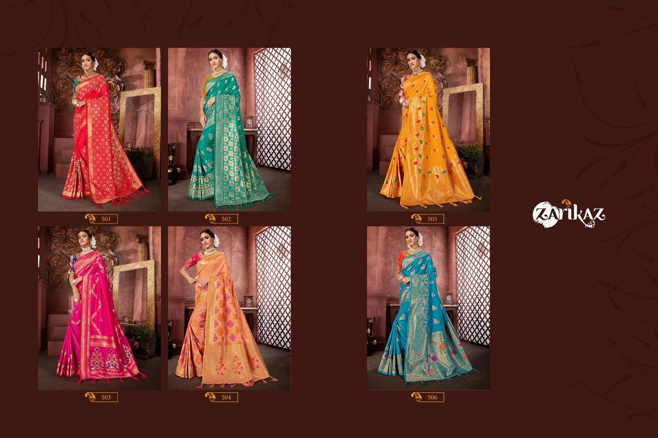 RAJVEE VOL-5 BY ZARIKAZ 01 TO 06 SERIES INDIAN TRADITIONAL WEAR COLLECTION BEAUTIFUL STYLISH FANCY COLORFUL PARTY WEAR & OCCASIONAL WEAR BANARASI SILK WITH EMBROIDERY SAREES AT WHOLESALE PRICE