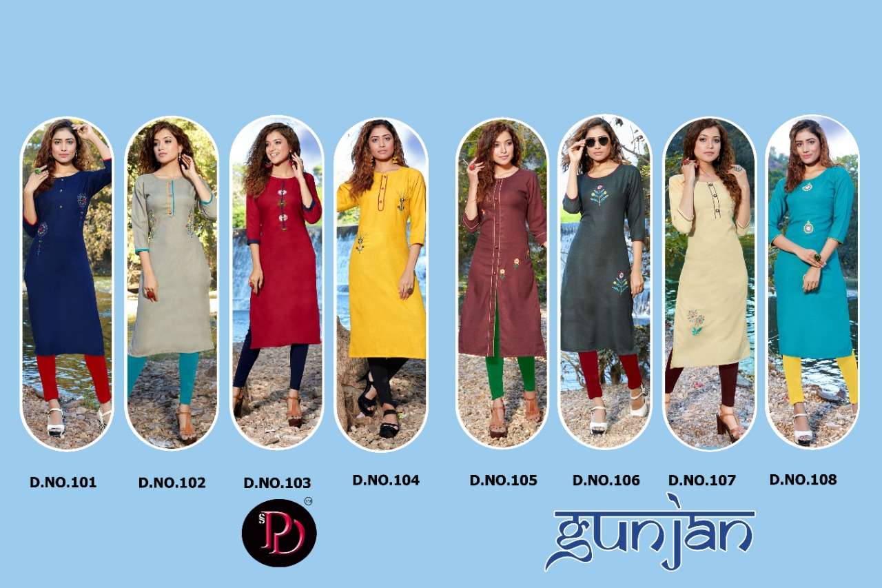 GUNJAN BY POORVI DESIGNER 101 TO 108 SERIES STYLISH FANCY COLORFUL COLLECTION CASUAL WEAR & ETHNIC WEAR COTTON SLUB WITH EMBROIDERED KURTIS AT WHOLESALE PRICE