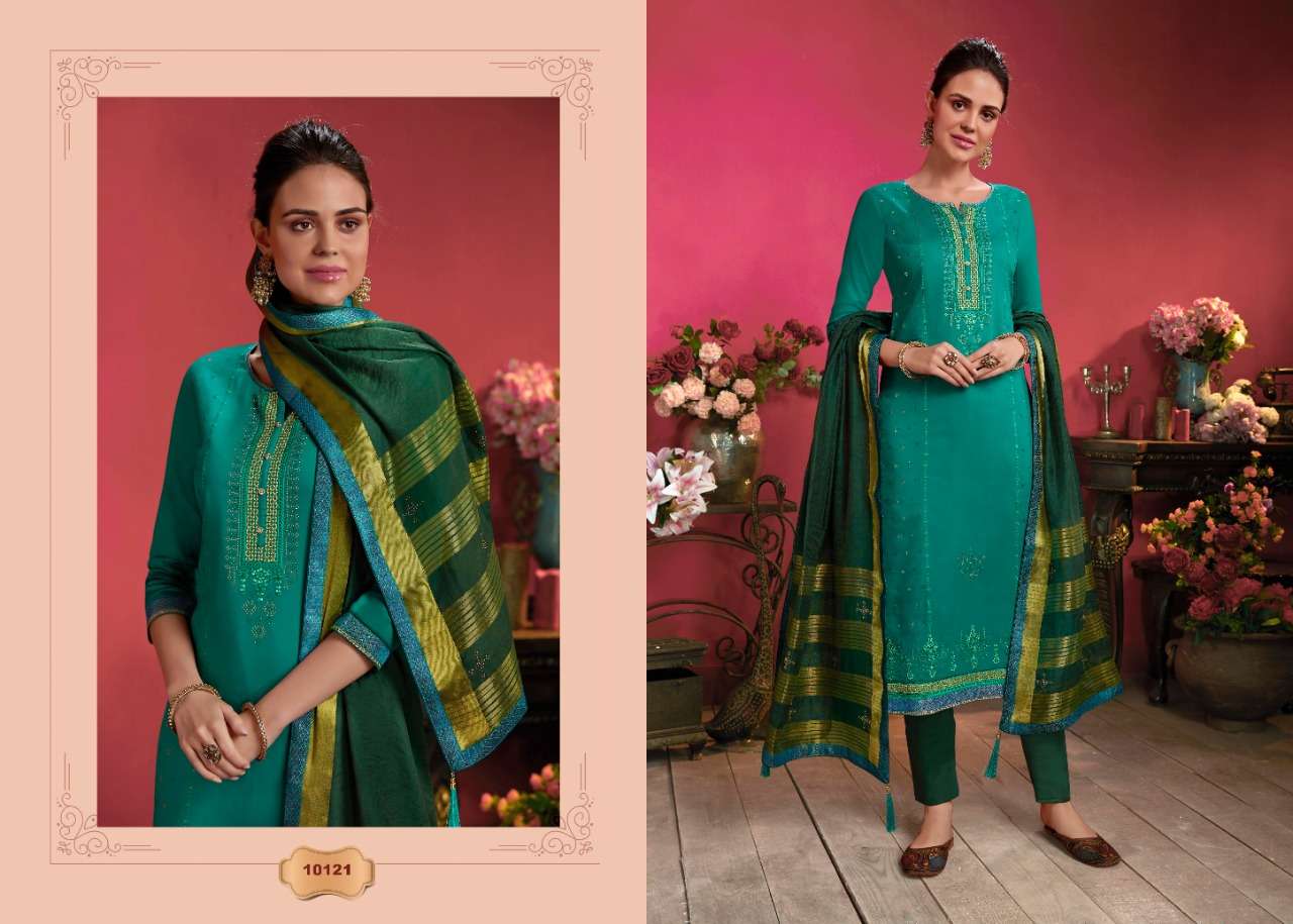 MALHAR BY 7 RAMAIYA 10121 TO 10128 SERIES BEAUTIFUL SUITS COLORFUL STYLISH FANCY CASUAL WEAR & ETHNIC WEAR JAM SILK WITH EMBROIDERY DRESSES AT WHOLESALE PRICE
