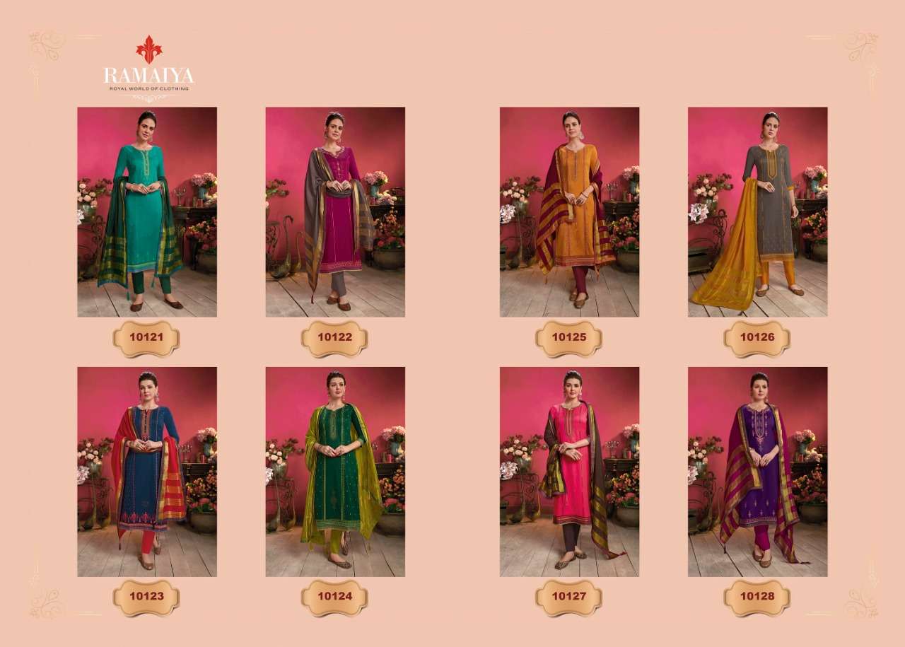 MALHAR BY 7 RAMAIYA 10121 TO 10128 SERIES BEAUTIFUL SUITS COLORFUL STYLISH FANCY CASUAL WEAR & ETHNIC WEAR JAM SILK WITH EMBROIDERY DRESSES AT WHOLESALE PRICE