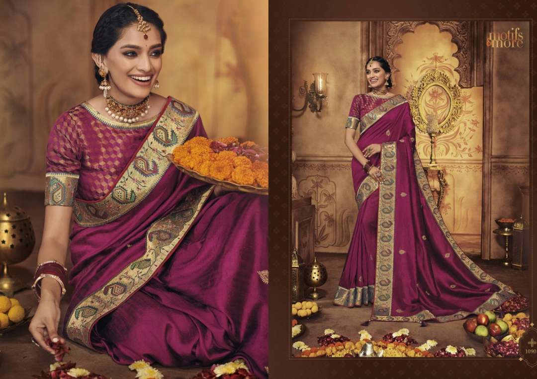 M & M-9 BY MOTIFS AND MORS 10901 TO 10916 SERIES INDIAN TRADITIONAL WEAR COLLECTION BEAUTIFUL STYLISH FANCY COLORFUL PARTY WEAR & OCCASIONAL WEAR FANCY PRINTED SAREES AT WHOLESALE PRICE