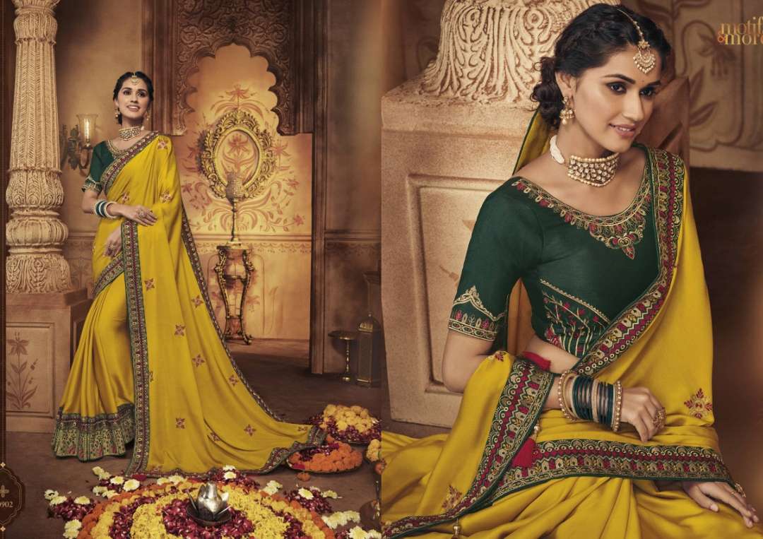 M & M-9 BY MOTIFS AND MORS 10901 TO 10916 SERIES INDIAN TRADITIONAL WEAR COLLECTION BEAUTIFUL STYLISH FANCY COLORFUL PARTY WEAR & OCCASIONAL WEAR FANCY PRINTED SAREES AT WHOLESALE PRICE
