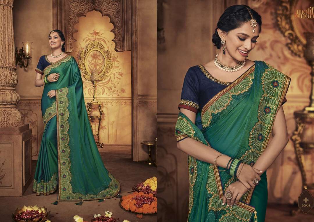 M & M-9 BY MOTIFS AND MORS 10901 TO 10916 SERIES INDIAN TRADITIONAL WEAR COLLECTION BEAUTIFUL STYLISH FANCY COLORFUL PARTY WEAR & OCCASIONAL WEAR FANCY PRINTED SAREES AT WHOLESALE PRICE