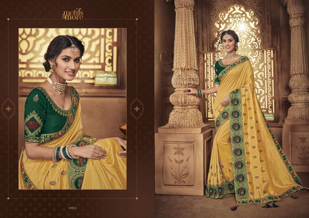 M & M-9 BY MOTIFS AND MORS 10901 TO 10916 SERIES INDIAN TRADITIONAL WEAR COLLECTION BEAUTIFUL STYLISH FANCY COLORFUL PARTY WEAR & OCCASIONAL WEAR FANCY PRINTED SAREES AT WHOLESALE PRICE