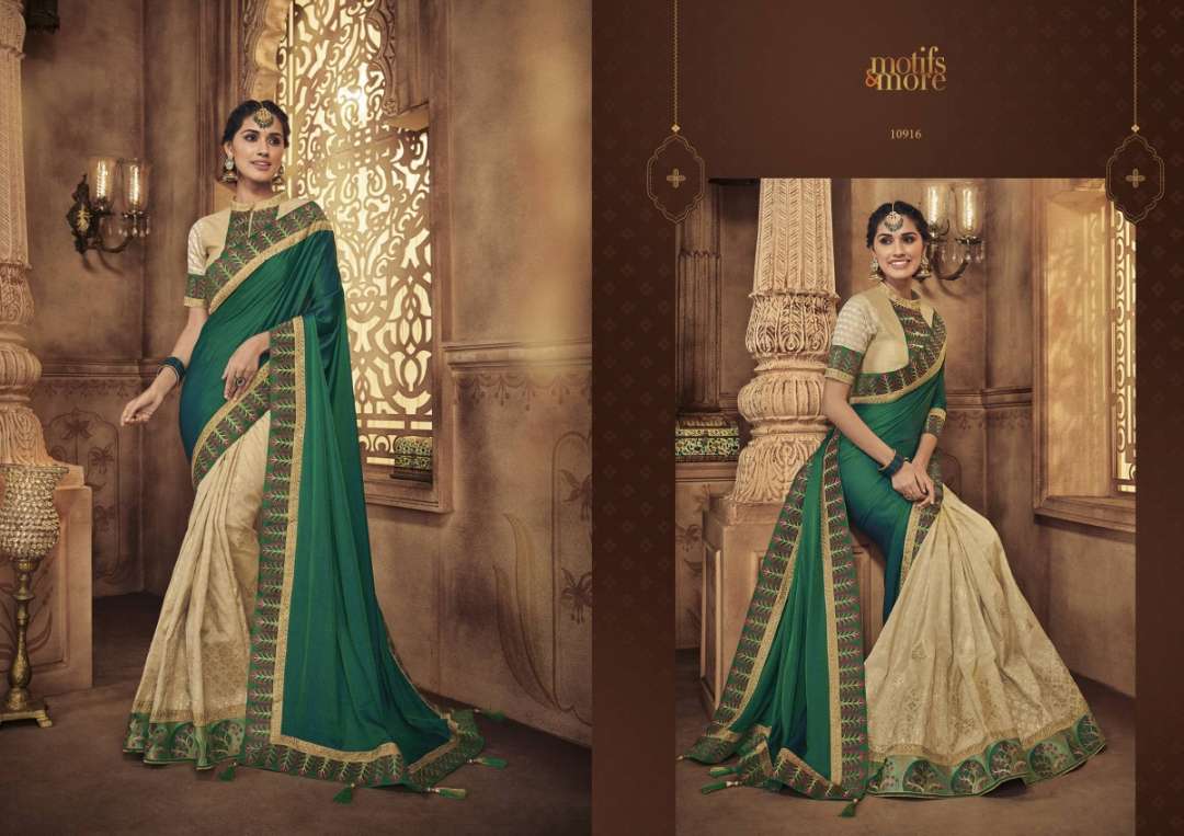 M & M-9 BY MOTIFS AND MORS 10901 TO 10916 SERIES INDIAN TRADITIONAL WEAR COLLECTION BEAUTIFUL STYLISH FANCY COLORFUL PARTY WEAR & OCCASIONAL WEAR FANCY PRINTED SAREES AT WHOLESALE PRICE