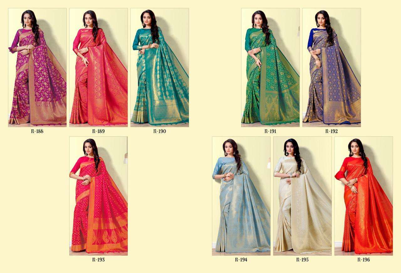 MEHER BY AURA 188 TO 196 SERIES INDIAN TRADITIONAL WEAR COLLECTION BEAUTIFUL STYLISH FANCY COLORFUL PARTY WEAR & OCCASIONAL WEAR KANJIVARAM SILK PRINTED SAREES AT WHOLESALE PRICE
