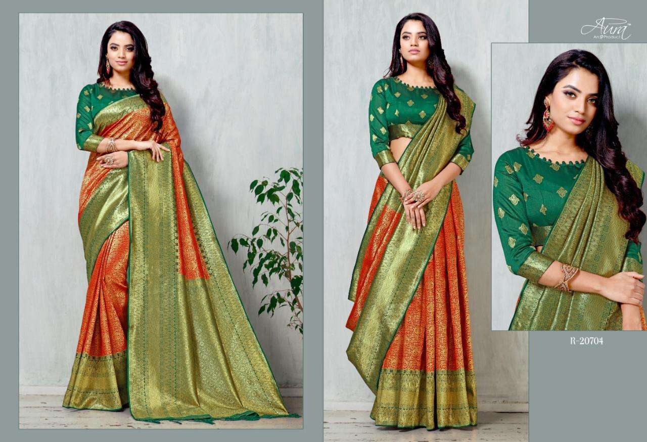 MANNA BY AURA 20701 TO 20708 SERIES INDIAN TRADITIONAL WEAR COLLECTION BEAUTIFUL STYLISH FANCY COLORFUL PARTY WEAR & OCCASIONAL WEAR ART SILK SAREES AT WHOLESALE PRICE