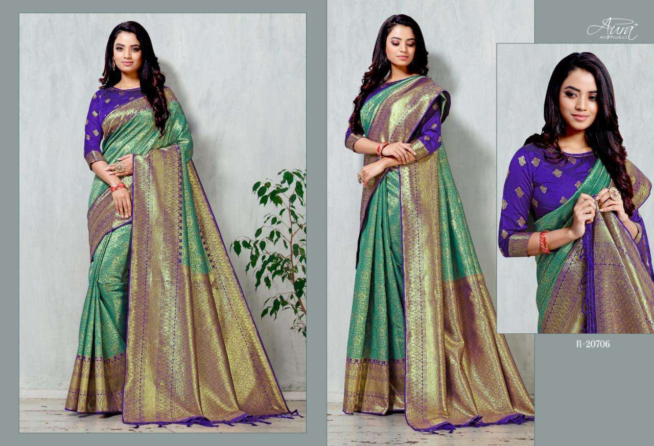 MANNA BY AURA 20701 TO 20708 SERIES INDIAN TRADITIONAL WEAR COLLECTION BEAUTIFUL STYLISH FANCY COLORFUL PARTY WEAR & OCCASIONAL WEAR ART SILK SAREES AT WHOLESALE PRICE