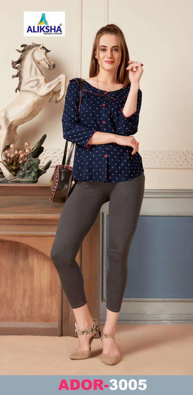 ADOR VOL-3 BY ALISHKA FASHION 3001 TO 3010 SERIES BEAUTIFUL COLORFUL STYLISH FANCY CASUAL WEAR & READY TO WEAR RAYON 14 KG TOPS AT WHOLESALE PRICE
