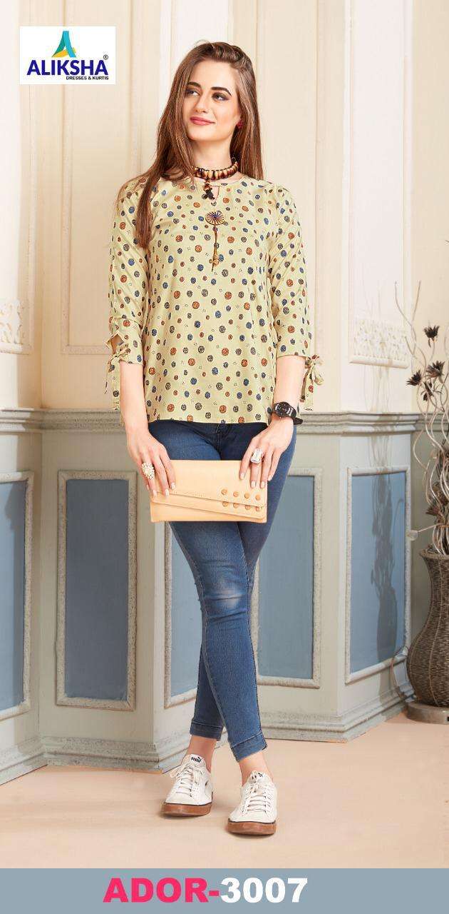 ADOR VOL-3 BY ALISHKA FASHION 3001 TO 3010 SERIES BEAUTIFUL COLORFUL STYLISH FANCY CASUAL WEAR & READY TO WEAR RAYON 14 KG TOPS AT WHOLESALE PRICE