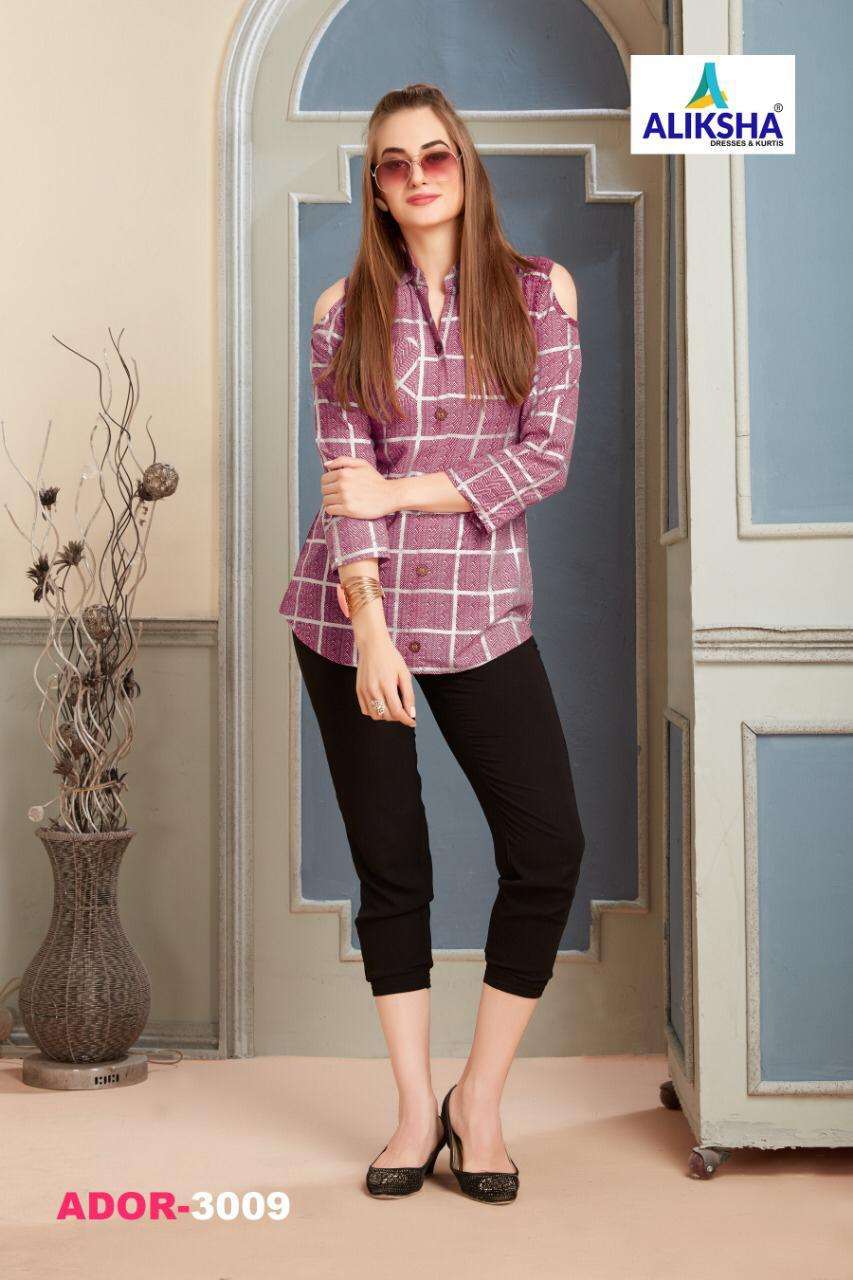ADOR VOL-3 BY ALISHKA FASHION 3001 TO 3010 SERIES BEAUTIFUL COLORFUL STYLISH FANCY CASUAL WEAR & READY TO WEAR RAYON 14 KG TOPS AT WHOLESALE PRICE