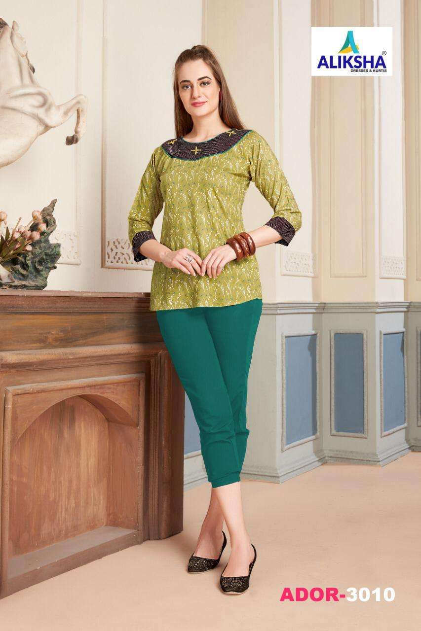 ADOR VOL-3 BY ALISHKA FASHION 3001 TO 3010 SERIES BEAUTIFUL COLORFUL STYLISH FANCY CASUAL WEAR & READY TO WEAR RAYON 14 KG TOPS AT WHOLESALE PRICE