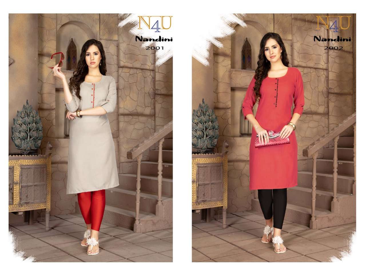 NANDINI BY N4U FASHION 2001 TO 2008 SERIES BEAUTIFUL STYLISH FANCY COLORFUL CASUAL WEAR & ETHNIC WEAR HEAVY COTTON SLUB KURTIS AT WHOLESALE PRICE