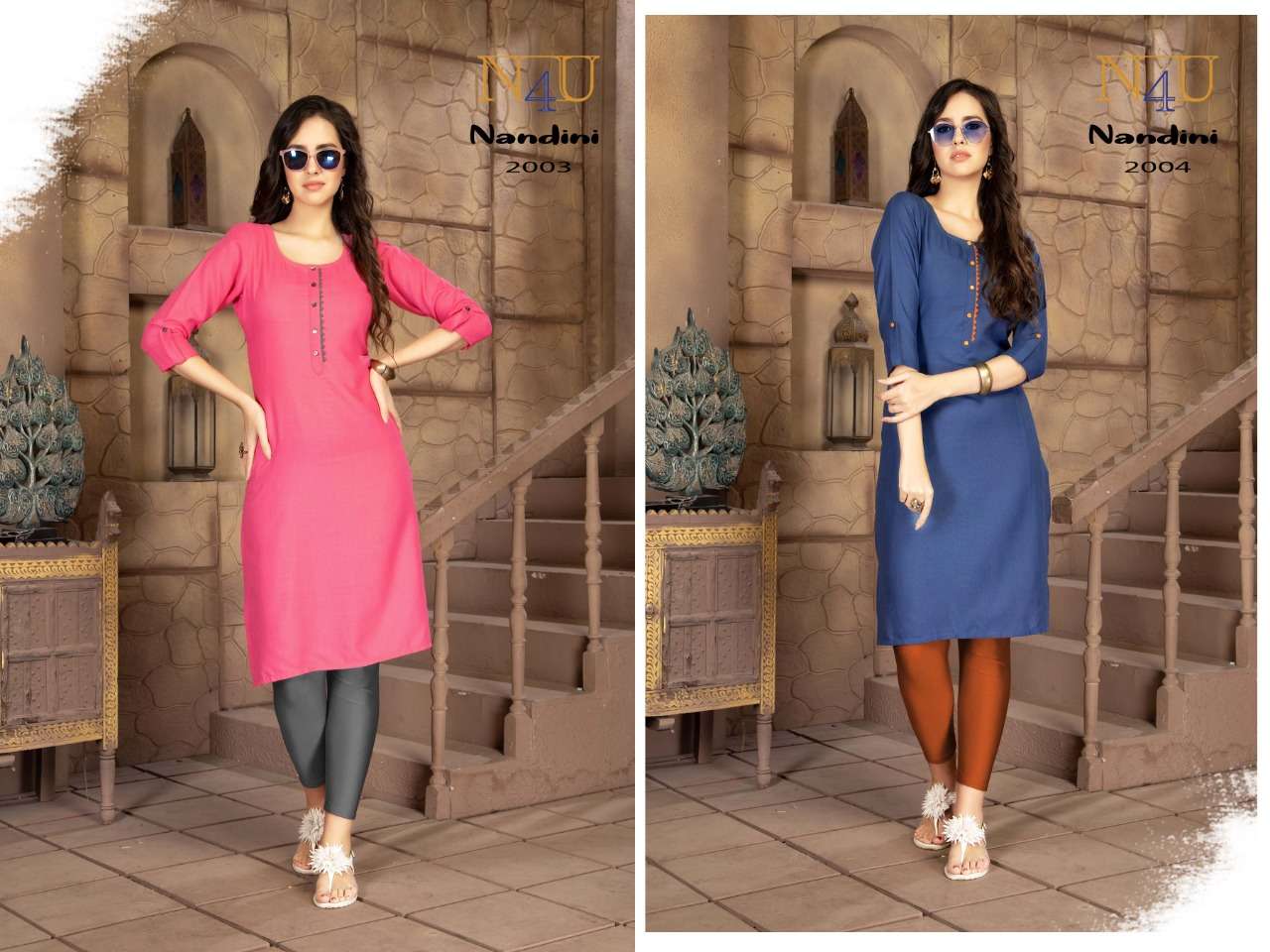 NANDINI BY N4U FASHION 2001 TO 2008 SERIES BEAUTIFUL STYLISH FANCY COLORFUL CASUAL WEAR & ETHNIC WEAR HEAVY COTTON SLUB KURTIS AT WHOLESALE PRICE