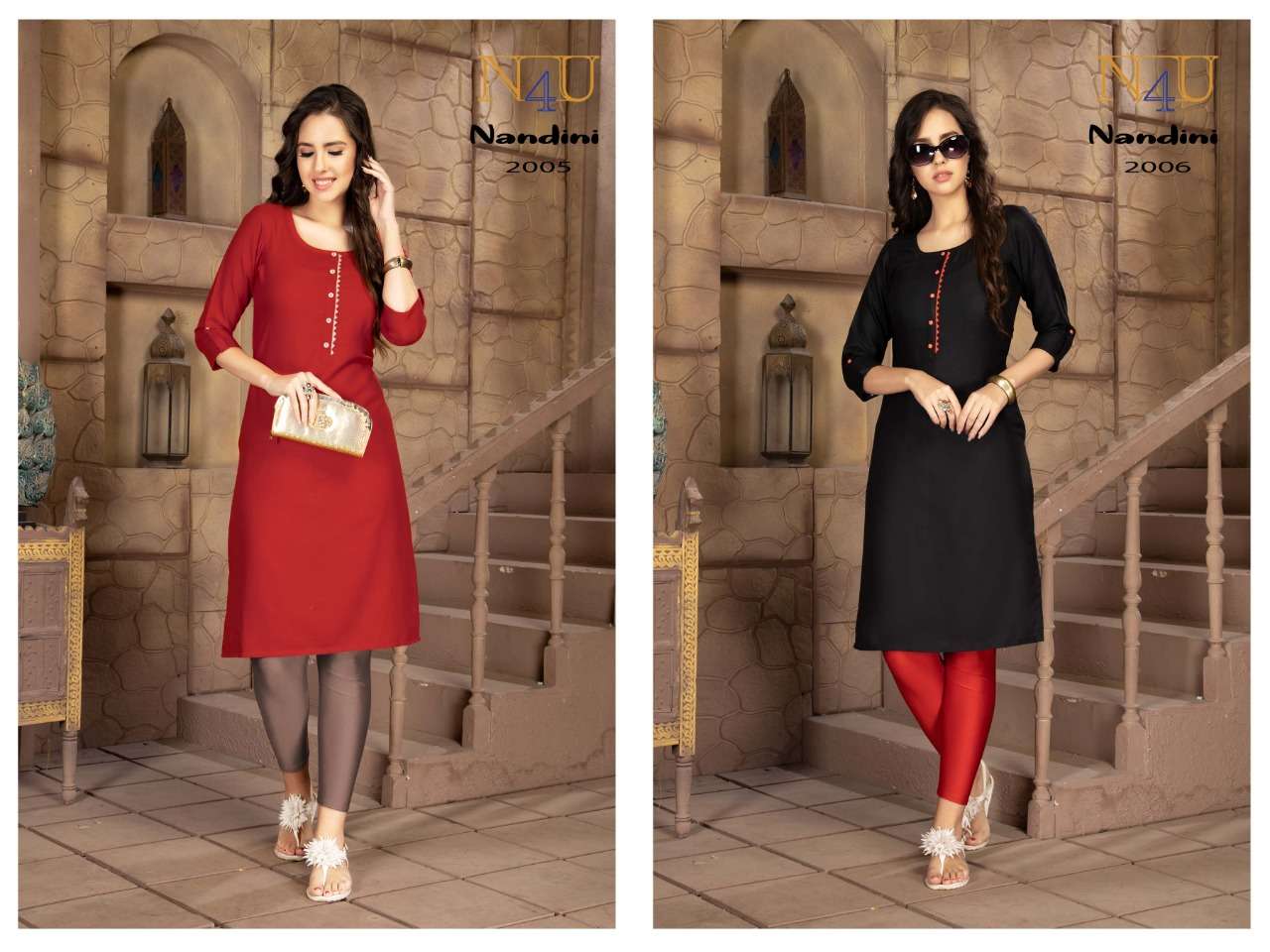 NANDINI BY N4U FASHION 2001 TO 2008 SERIES BEAUTIFUL STYLISH FANCY COLORFUL CASUAL WEAR & ETHNIC WEAR HEAVY COTTON SLUB KURTIS AT WHOLESALE PRICE