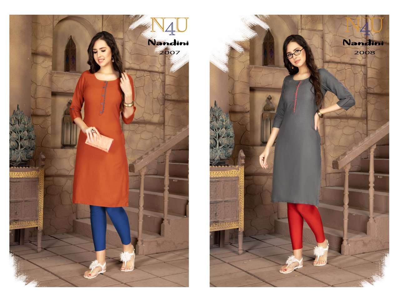 NANDINI BY N4U FASHION 2001 TO 2008 SERIES BEAUTIFUL STYLISH FANCY COLORFUL CASUAL WEAR & ETHNIC WEAR HEAVY COTTON SLUB KURTIS AT WHOLESALE PRICE