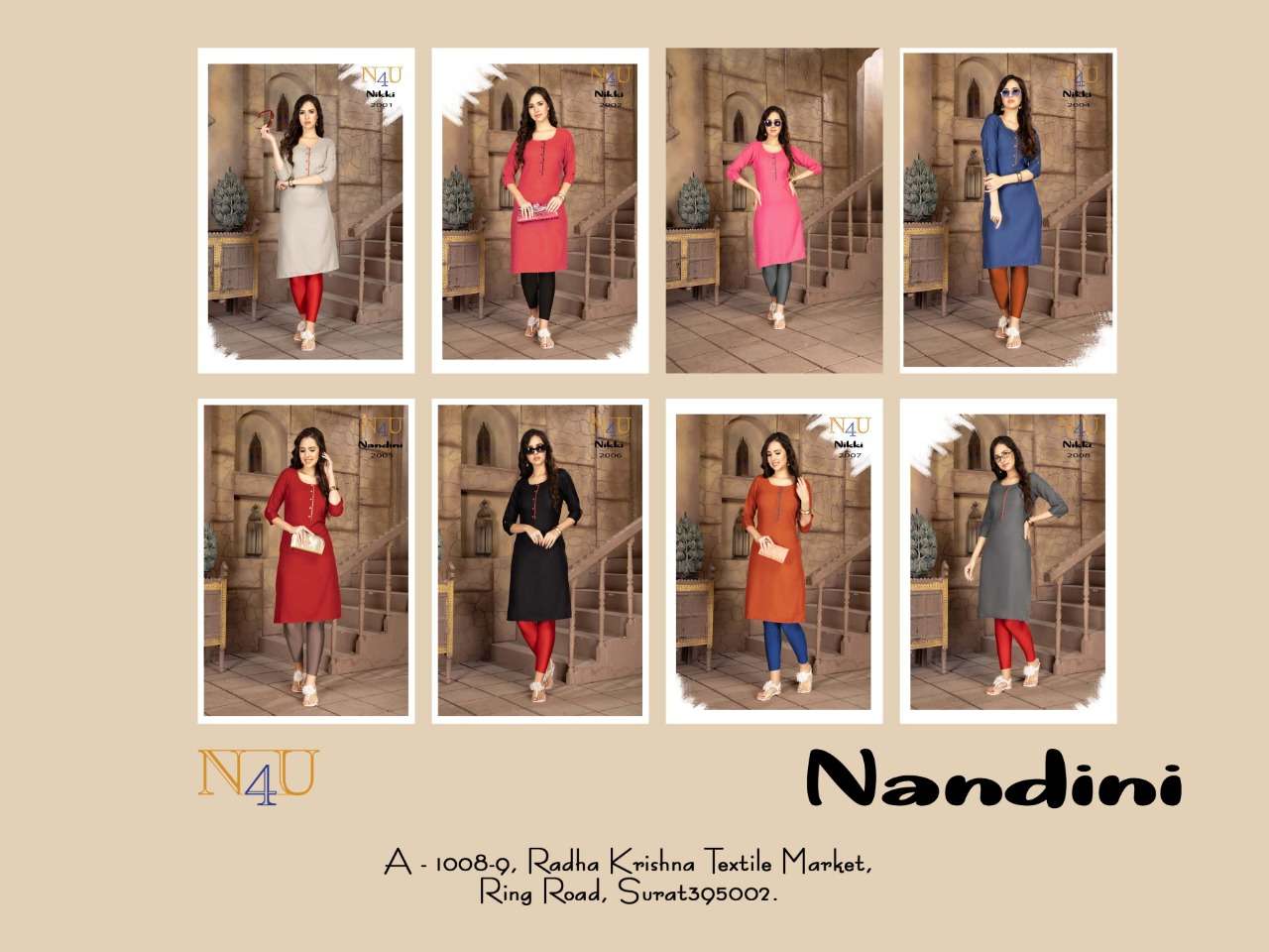 NANDINI BY N4U FASHION 2001 TO 2008 SERIES BEAUTIFUL STYLISH FANCY COLORFUL CASUAL WEAR & ETHNIC WEAR HEAVY COTTON SLUB KURTIS AT WHOLESALE PRICE