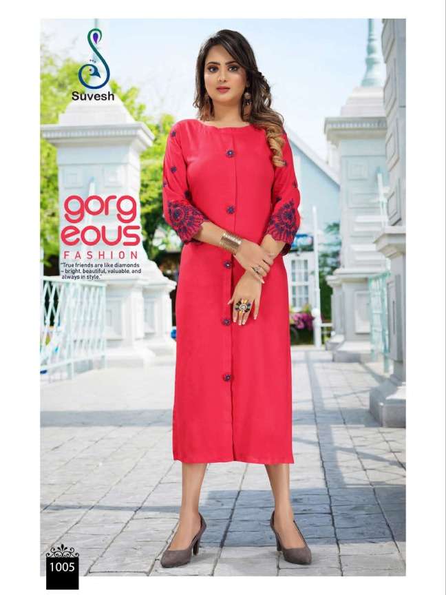 ZUBEDA BY SUVESH 1001 TO 1008 SERIES DESIGNER BEAUTIFUL STYLISH COLORFUL FANCY READY TO WEAR & CASUAL WEAR & ETHNIC WEAR PREMIUM QUALITY RAYON KURTIS AT WHOLESALE PRICE