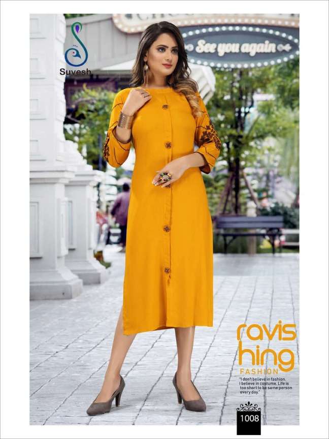 ZUBEDA BY SUVESH 1001 TO 1008 SERIES DESIGNER BEAUTIFUL STYLISH COLORFUL FANCY READY TO WEAR & CASUAL WEAR & ETHNIC WEAR PREMIUM QUALITY RAYON KURTIS AT WHOLESALE PRICE
