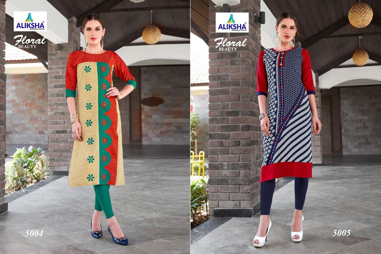 FLORAL BEAUTY VOL-5 BY ALIKSHA 5001 TO 5008 SERIES DESIGNER BEAUTIFUL STYLISH FANCY COLORFUL CASUAL WEAR & ETHNIC WEAR 14 KG RAYON PRINTED KURTIS AT WHOLESALE PRICE