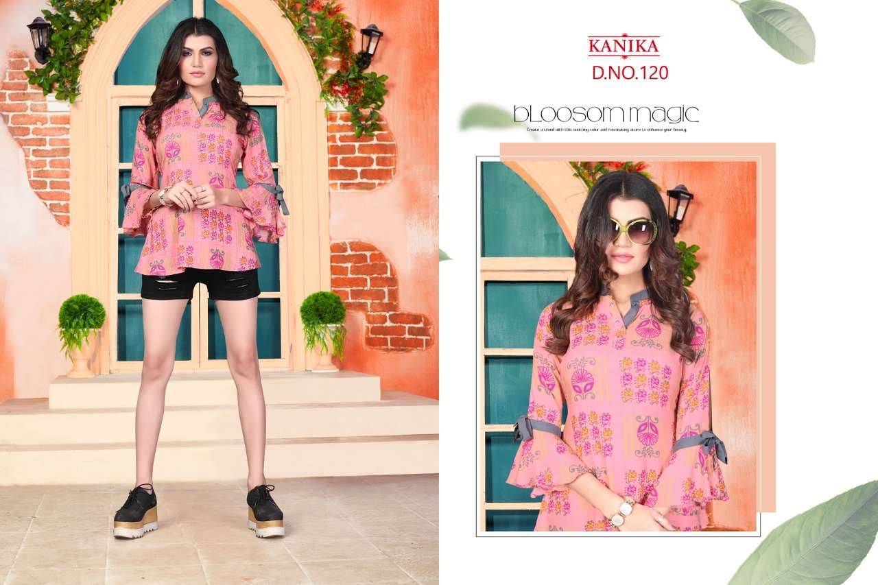 ALEEZA VOL-3 BY KANIKA 115 TO 120 SERIES DESIGNER BEAUTIFUL STYLISH FANCY COLORFUL CASUAL WEAR & ETHNIC WEAR RAYON PRINTED TOPS AT WHOLESALE PRICE