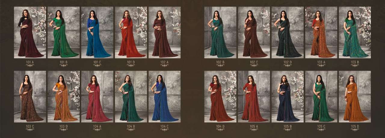 BIRAA BY RUCHI 101-A TO 105-D SERIES INDIAN TRADITIONAL WEAR COLLECTION BEAUTIFUL STYLISH FANCY COLORFUL PARTY WEAR & OCCASIONAL WEAR GEORGETTE SAREES AT WHOLESALE PRICE
