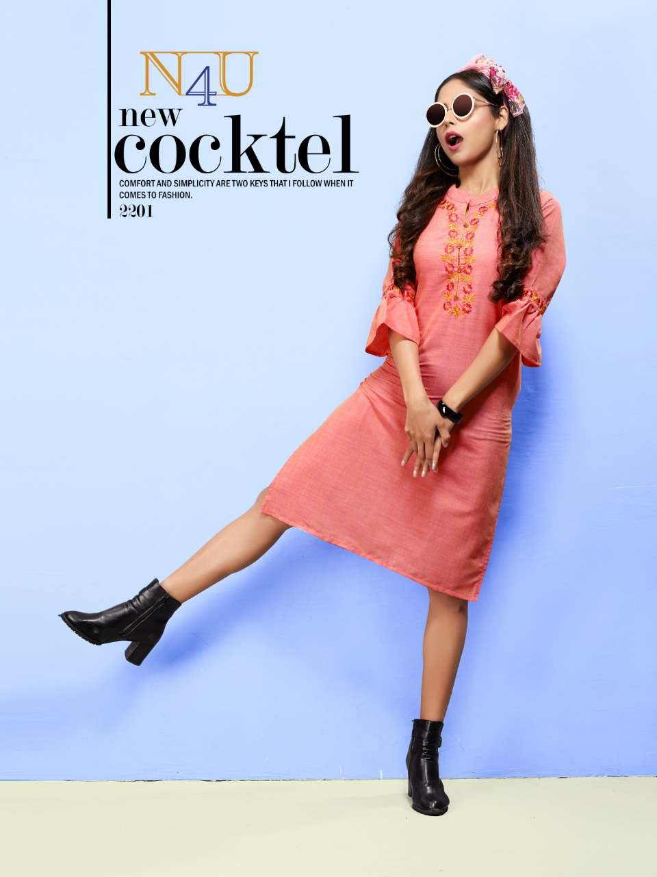 NEIL BY N4U 2201 TO 2205 SERIES BEAUTIFUL STYLISH FANCY COLORFUL CASUAL WEAR & ETHNIC WEAR & READY TO WEAR TWO TON COTTON EMBROIDERY KURTIS AT WHOLESALE PRICE