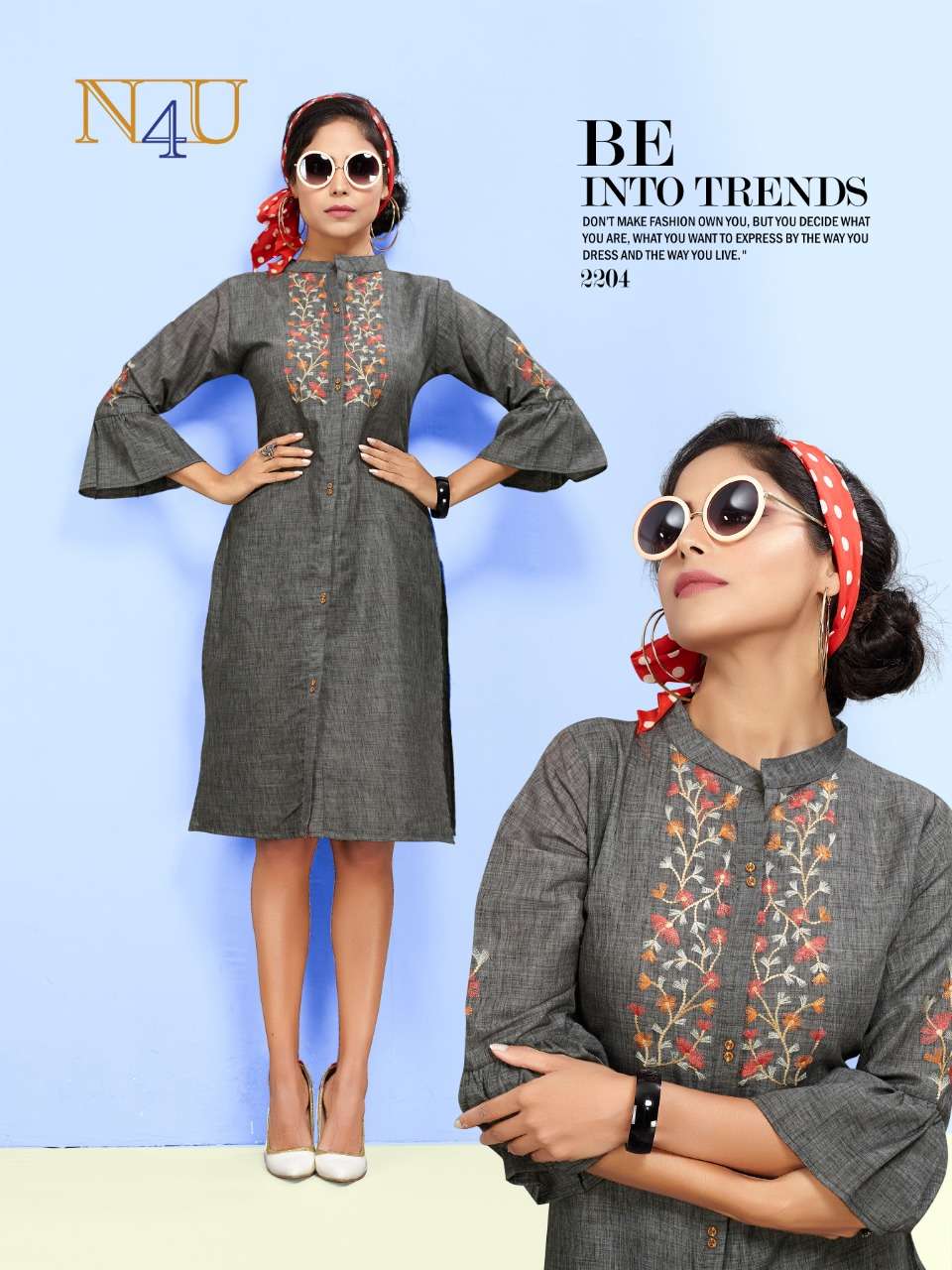 NEIL BY N4U 2201 TO 2205 SERIES BEAUTIFUL STYLISH FANCY COLORFUL CASUAL WEAR & ETHNIC WEAR & READY TO WEAR TWO TON COTTON EMBROIDERY KURTIS AT WHOLESALE PRICE