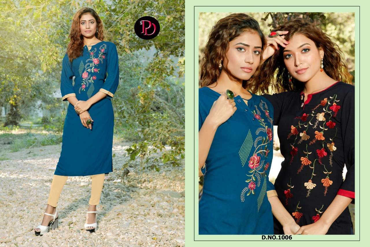 ALISHA BY POORVI DESIGNER 1001 TO 1006 SERIES BEAUTIFUL STYLISH FANCY COLORFUL CASUAL WEAR & ETHNIC WEAR & READY TO WEAR RAYON EMBROIDERY KURTIS AT WHOLESALE PRICE