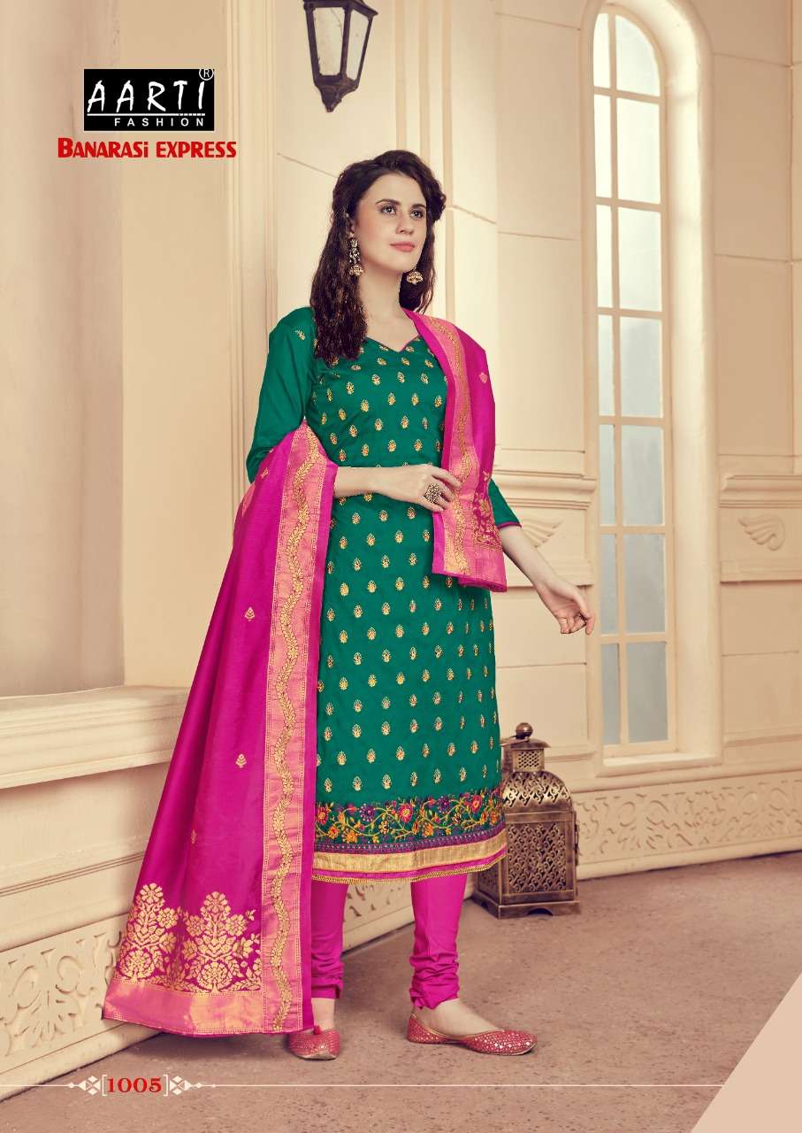 BANARASI EXPRESS BY AARTI FASHION 1001 TO 1006 SERIES BEAUTIFUL SUITS STYLISH FANCY COLORFUL PARTY WEAR & OCCASIONAL WEAR GLACE COTTON DRESSES AT WHOLESALE PRICE