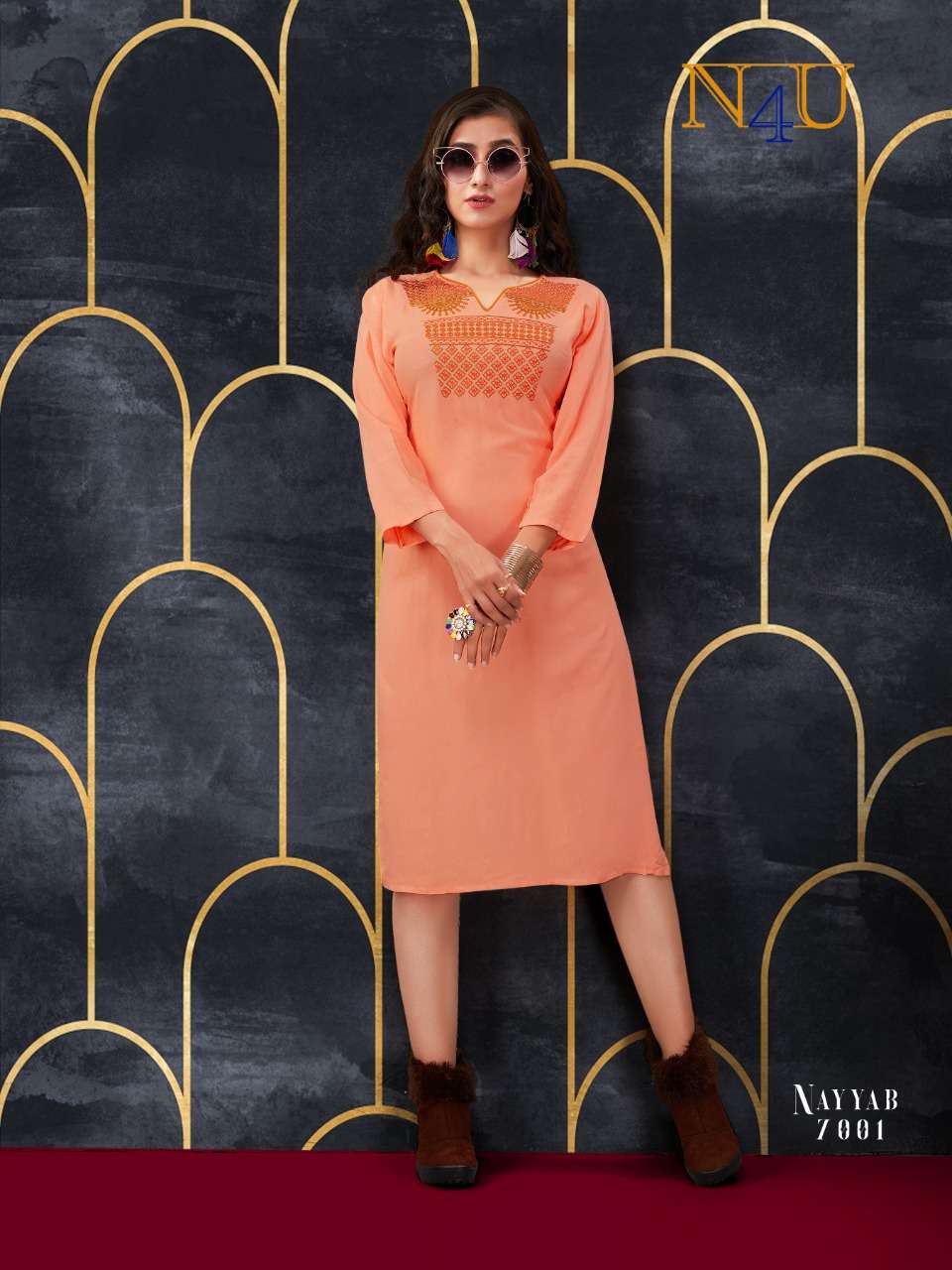 NAYYAB BY N4U 7001 TO 7007 SERIES BEAUTIFUL STYLISH FANCY COLORFUL CASUAL WEAR & ETHNIC WEAR & READY TO WEAR RAYON EMBROIDERY KURTIS AT WHOLESALE PRICE