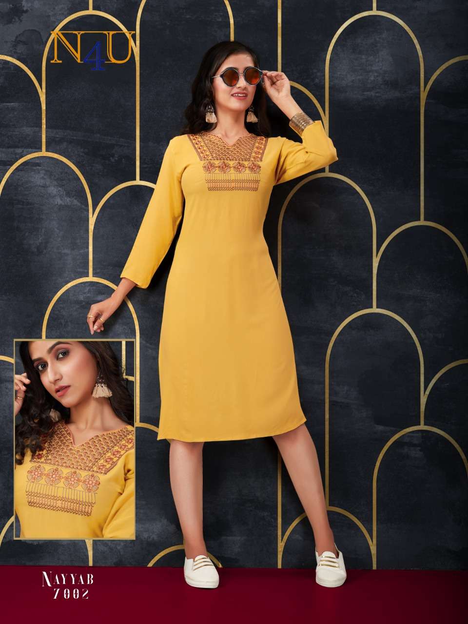 NAYYAB BY N4U 7001 TO 7007 SERIES BEAUTIFUL STYLISH FANCY COLORFUL CASUAL WEAR & ETHNIC WEAR & READY TO WEAR RAYON EMBROIDERY KURTIS AT WHOLESALE PRICE