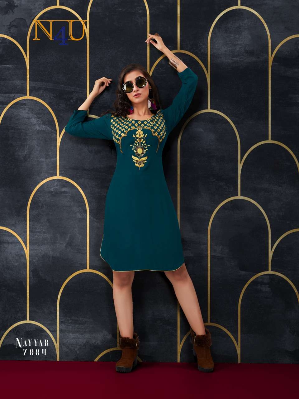 NAYYAB BY N4U 7001 TO 7007 SERIES BEAUTIFUL STYLISH FANCY COLORFUL CASUAL WEAR & ETHNIC WEAR & READY TO WEAR RAYON EMBROIDERY KURTIS AT WHOLESALE PRICE