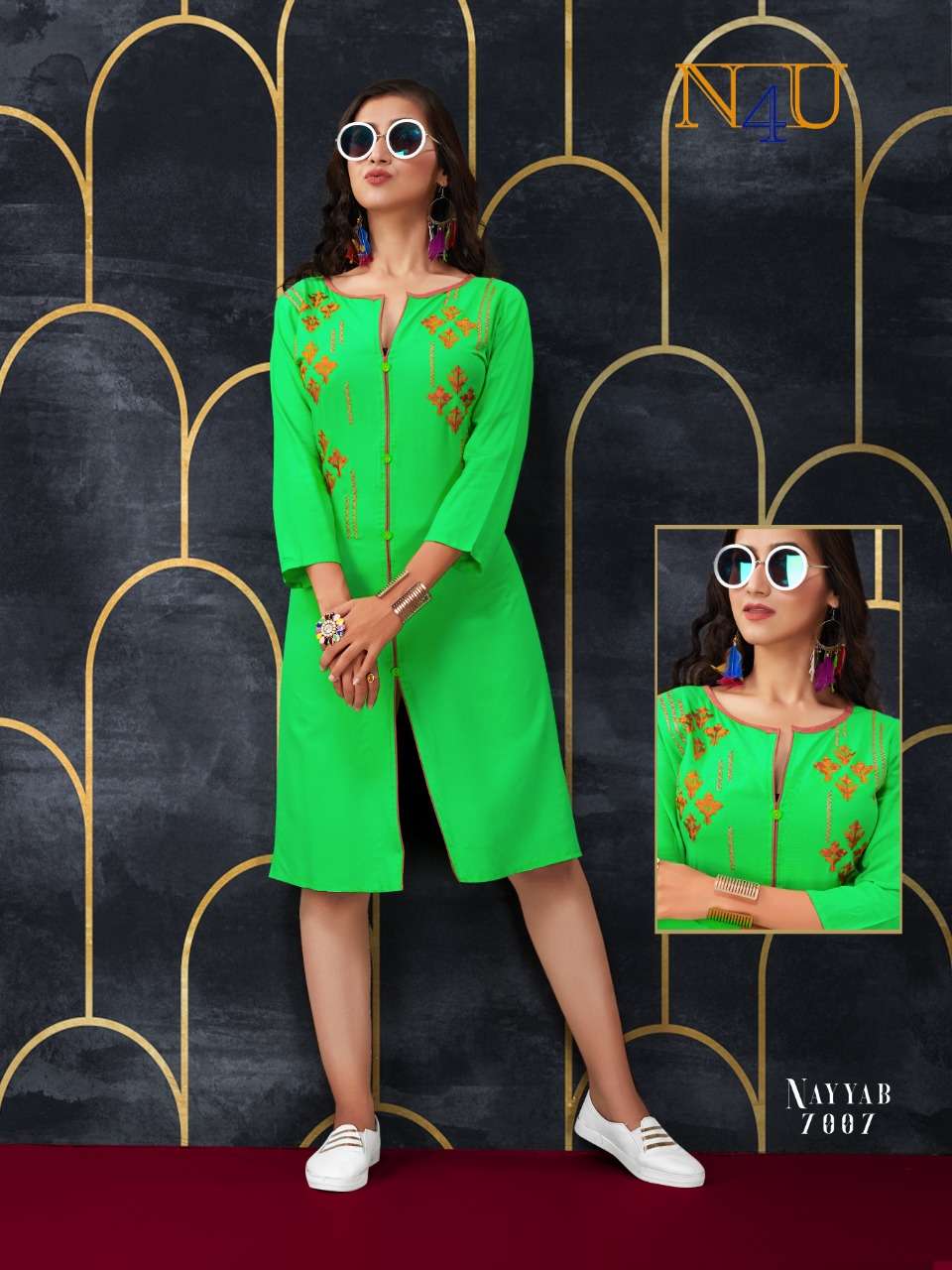 NAYYAB BY N4U 7001 TO 7007 SERIES BEAUTIFUL STYLISH FANCY COLORFUL CASUAL WEAR & ETHNIC WEAR & READY TO WEAR RAYON EMBROIDERY KURTIS AT WHOLESALE PRICE