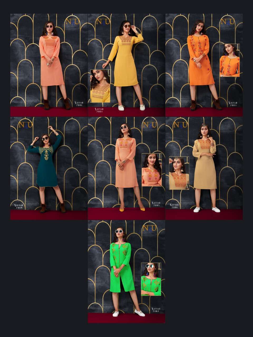 NAYYAB BY N4U 7001 TO 7007 SERIES BEAUTIFUL STYLISH FANCY COLORFUL CASUAL WEAR & ETHNIC WEAR & READY TO WEAR RAYON EMBROIDERY KURTIS AT WHOLESALE PRICE