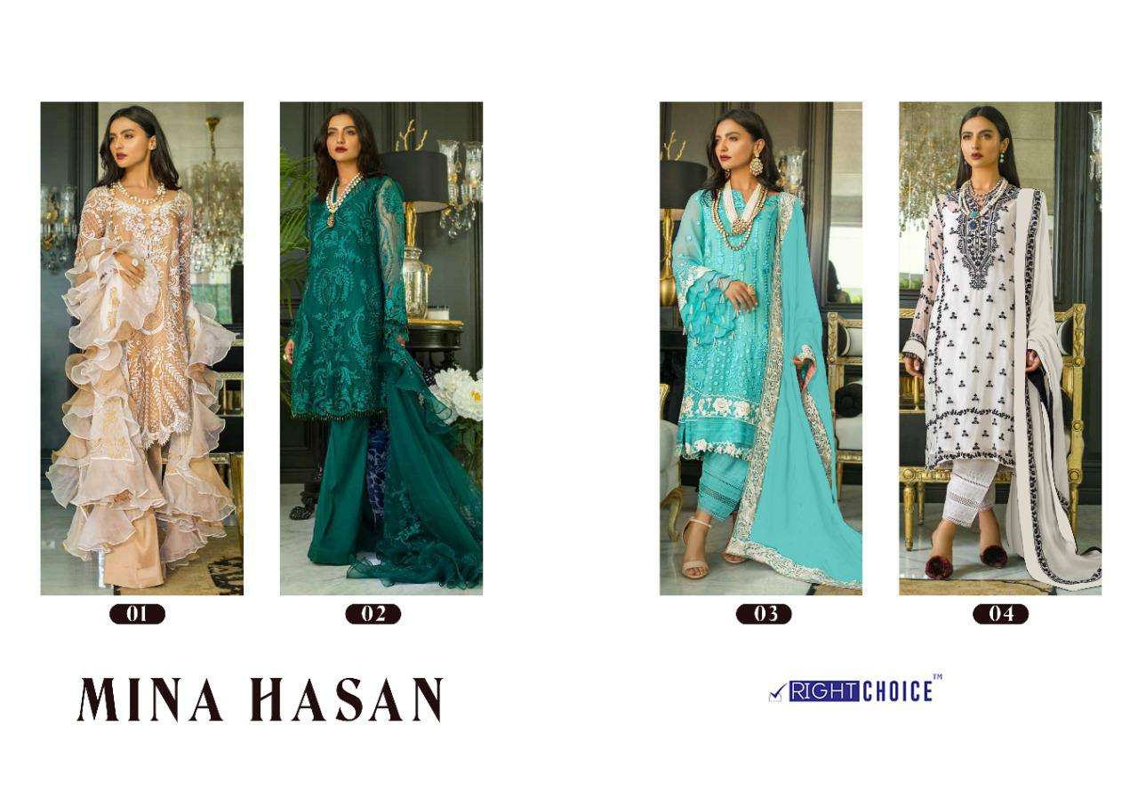 MINA HASAN BY RIGHT CHOICE 01 TO 04 SERIES BEAUTIFUL PAKISTANI SUITS COLORFUL STYLISH FANCY CASUAL WEAR & ETHNIC WEAR GEORGETTE WITH EMBROIDERY DRESSES AT WHOLESALE PRICE