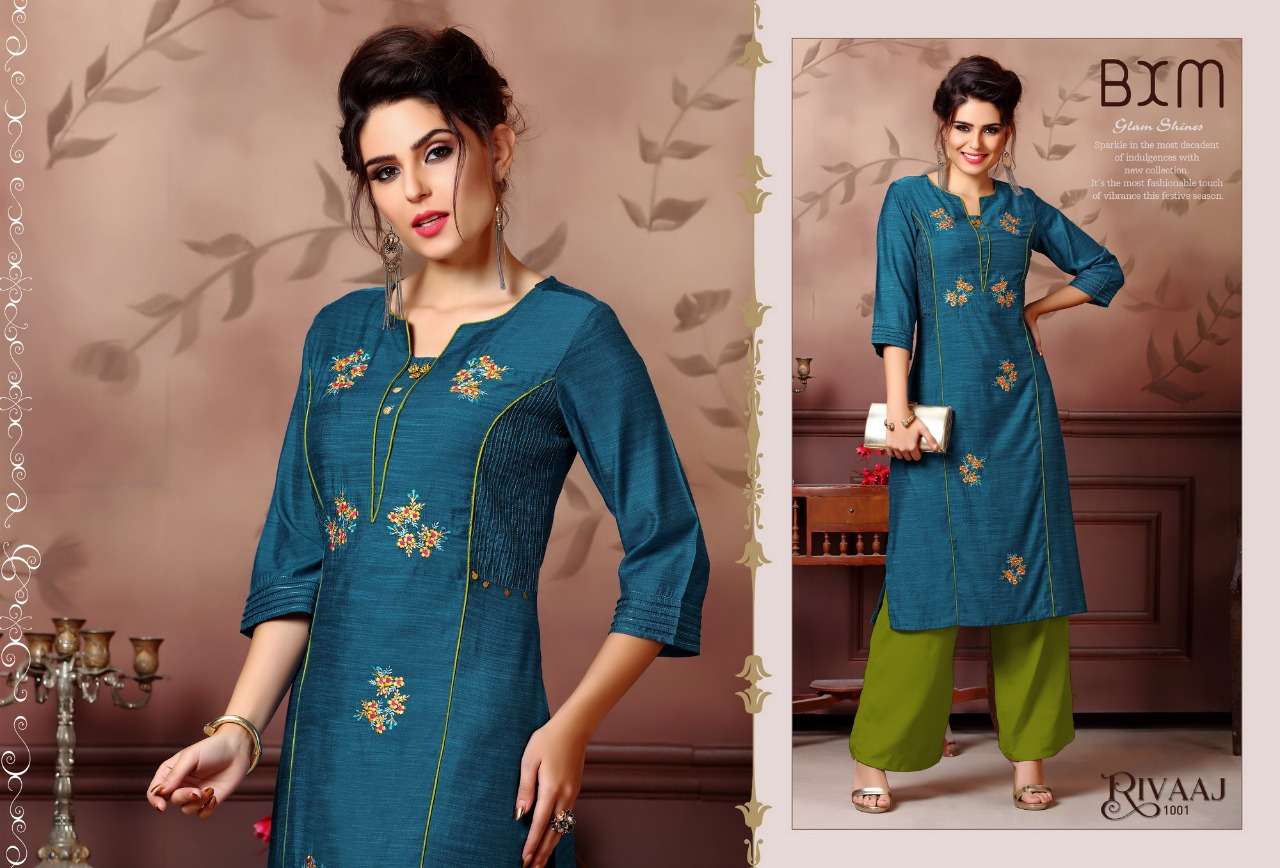RIVAAJ BY BXM 1001 TO 1008 SERIES BEAUTIFUL STYLISH FANCY COLORFUL CASUAL WEAR & ETHNIC WEAR & READY TO WEAR RAYON SILK KURTIS AT WHOLESALE PRICE