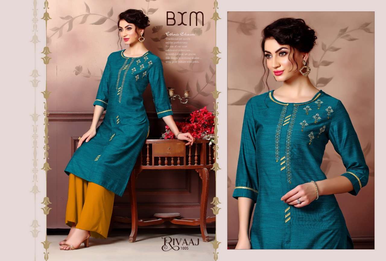 RIVAAJ BY BXM 1001 TO 1008 SERIES BEAUTIFUL STYLISH FANCY COLORFUL CASUAL WEAR & ETHNIC WEAR & READY TO WEAR RAYON SILK KURTIS AT WHOLESALE PRICE
