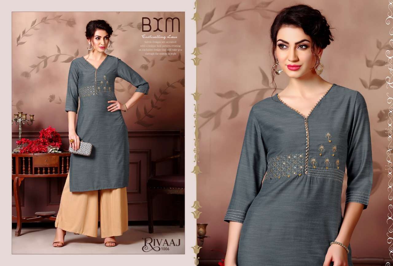RIVAAJ BY BXM 1001 TO 1008 SERIES BEAUTIFUL STYLISH FANCY COLORFUL CASUAL WEAR & ETHNIC WEAR & READY TO WEAR RAYON SILK KURTIS AT WHOLESALE PRICE