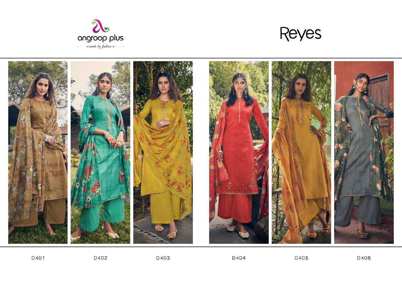 REYES BY ANGROOP PLUS 401 TO 406 SERIES DESIGNER SUITS BEAUTIFUL STYLISH FANCY COLORFUL PARTY WEAR & ETHNIC WEAR PURE JAM SILK COTTON PRINTED DRESSES AT WHOLESALE PRICE