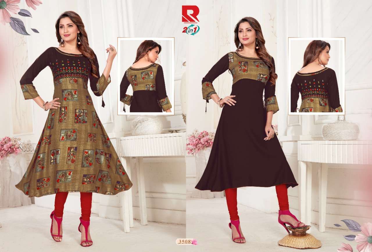 TWO IN ONE BY RAASHI PRINTS 3501 TO 3512 SERIES BEAUTIFUL COLORFUL STYLISH FANCY CASUAL WEAR & ETHNIC WEAR & READY TO WEAR HEAVY RAYON PRINTED KURTIS AT WHOLESALE PRICE
