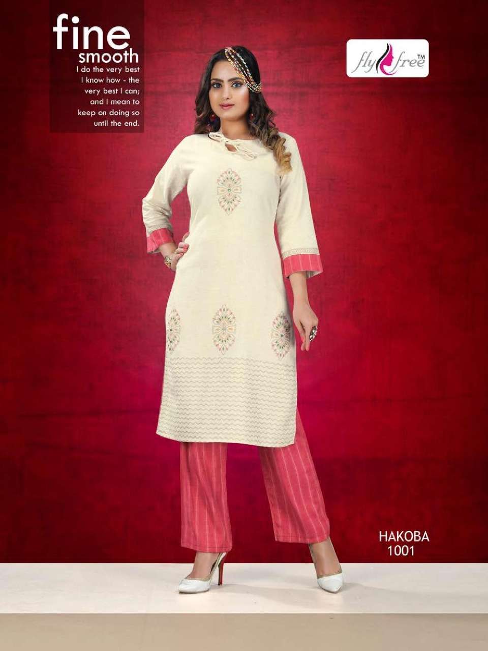 HAKOBA BY FLY FREE 1001 TO 1006 SERIES BEAUTIFUL COLORFUL STYLISH FANCY CASUAL WEAR & ETHNIC WEAR & READY TO WEAR RAYON FLEX AND HANDLOOM LINING KURTIS AT WHOLESALE PRICE