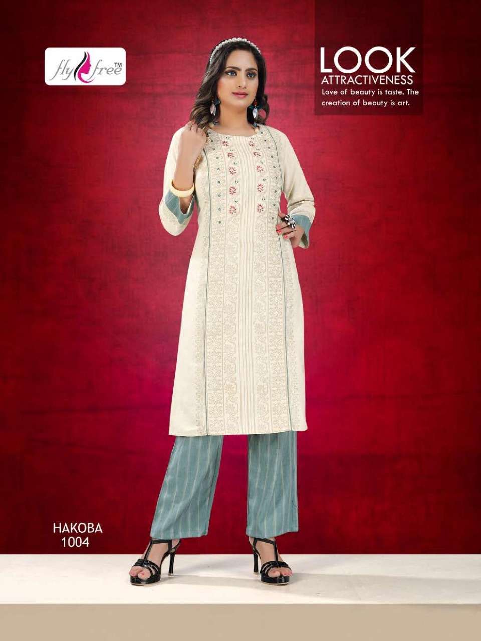 HAKOBA BY FLY FREE 1001 TO 1006 SERIES BEAUTIFUL COLORFUL STYLISH FANCY CASUAL WEAR & ETHNIC WEAR & READY TO WEAR RAYON FLEX AND HANDLOOM LINING KURTIS AT WHOLESALE PRICE