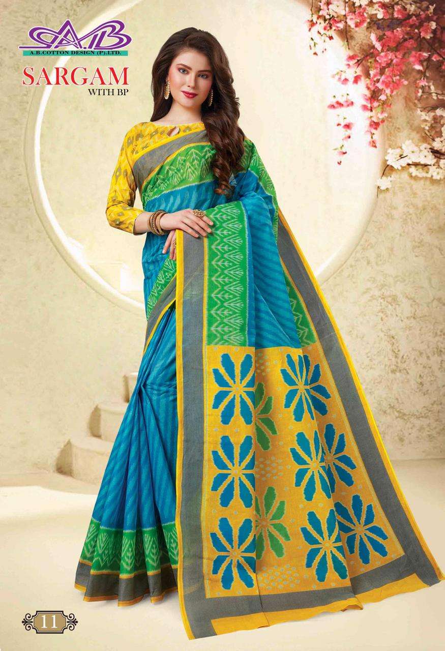 SARGAM BY A.B. FASHION 09 TO 26 INDIAN TRADITIONAL WEAR COLLECTION BEAUTIFUL STYLISH FANCY COLORFUL PARTY WEAR & OCCASIONAL WEAR MULMUL PURE COTTON PRINT SAREES AT WHOLESALE PRICE