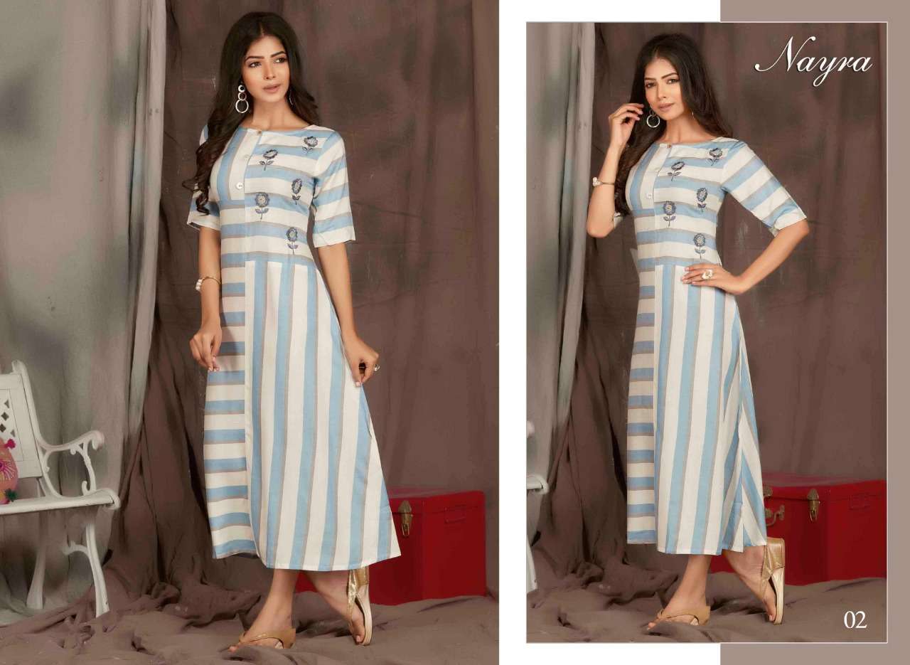 ANGEL BY NAYRA 01 TO 08 SERIES BEAUTIFUL STYLISH FANCY COLORFUL CASUAL WEAR & ETHNIC WEAR RAYON WEAVE KURTIS AT WHOLESALE PRICE