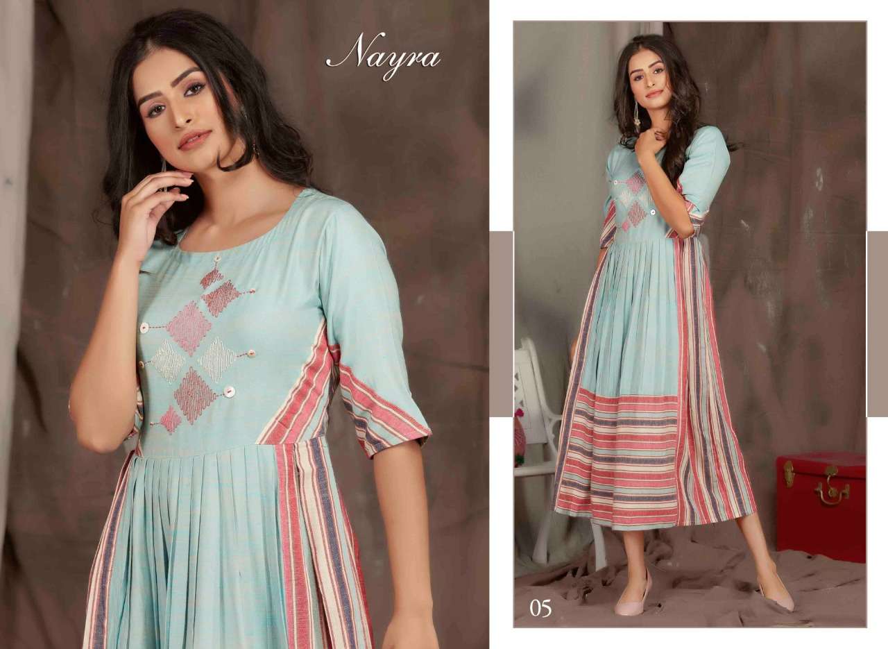 ANGEL BY NAYRA 01 TO 08 SERIES BEAUTIFUL STYLISH FANCY COLORFUL CASUAL WEAR & ETHNIC WEAR RAYON WEAVE KURTIS AT WHOLESALE PRICE