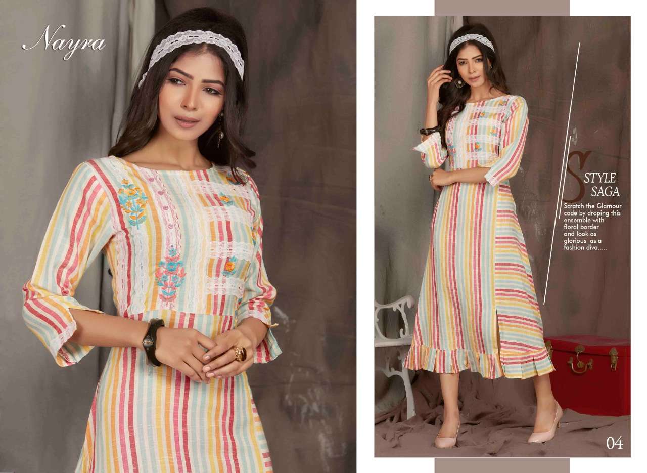ANGEL BY NAYRA 01 TO 08 SERIES BEAUTIFUL STYLISH FANCY COLORFUL CASUAL WEAR & ETHNIC WEAR RAYON WEAVE KURTIS AT WHOLESALE PRICE
