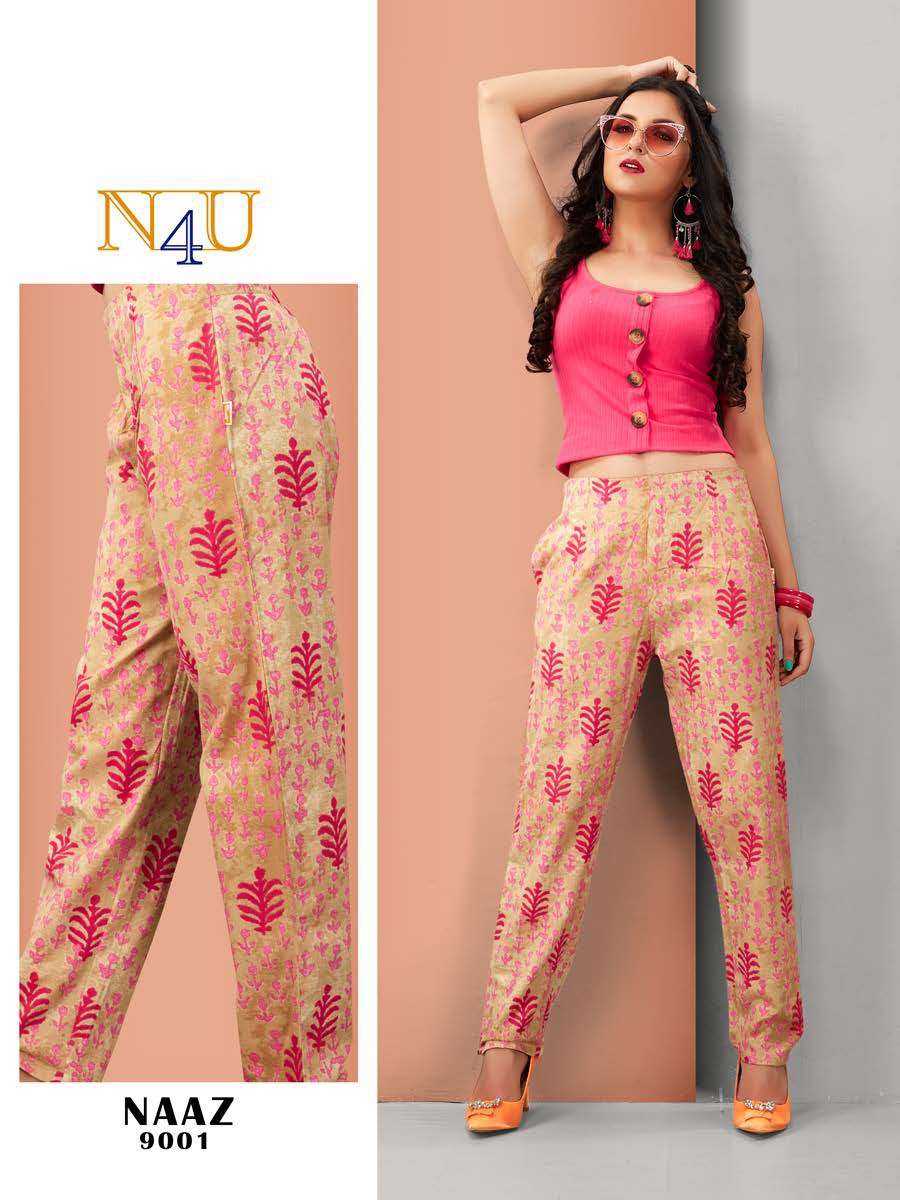 NAAZ BY N4U 9001 TO 9006 SERIES BEAUTIFUL STYLISH FANCY COLORFUL PARTY WEAR & ETHNIC WEAR COTTON FLEX PRINTED PANTS AT WHOLESALE PRICE